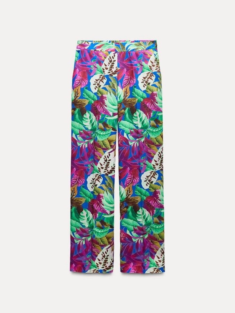 Zara Satin Tropical Print Wide Leg Pants